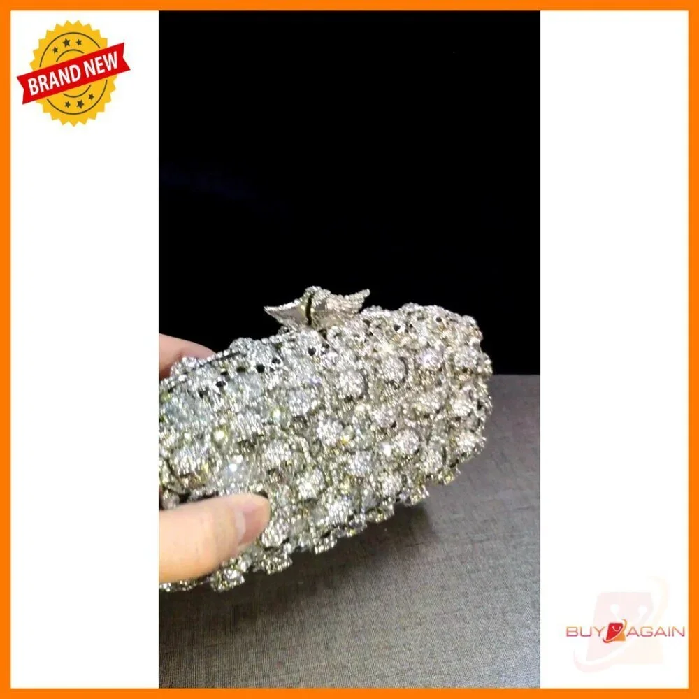 Mini Skull Rhinestone Clutch Evening Bag with Detachable Chain Straps